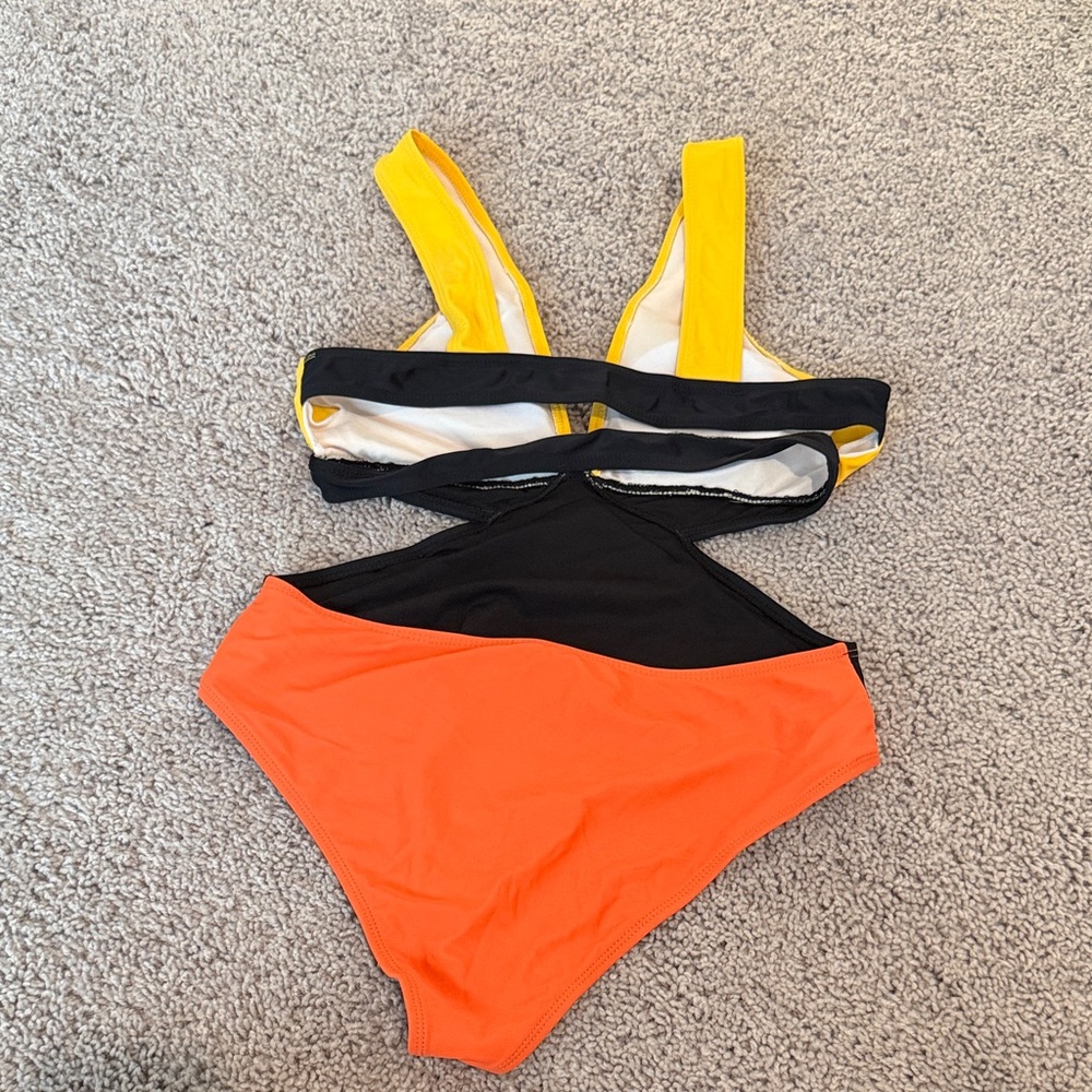 SHEIN Yellow & Orange Cutout One Piece Swimsuit - Picture 3 of 3